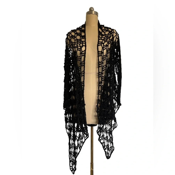 Anthropologie Pure Handknit crochet 100% cotton fishnet cardigan Wrap One Size - Picture 2 of 7